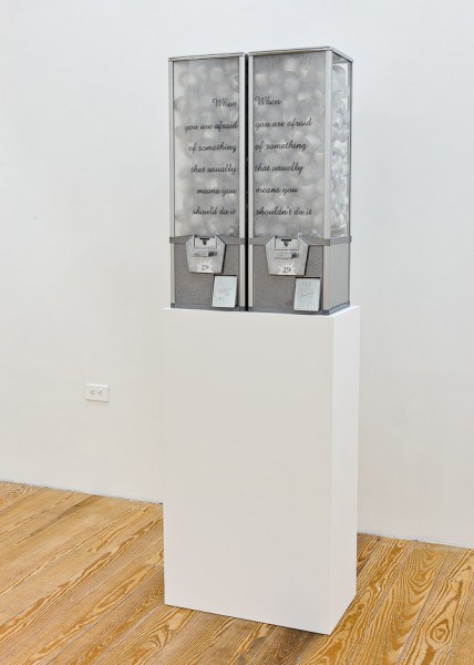 "Cool Guys Like You" Jennifer Dalton's exhibition at Winkleman g Only in America (or, I Can't Trust Myself) 2011 two vending machines, approximately 500 temporary tattoos, on pedestal 68" x 22" x 22"