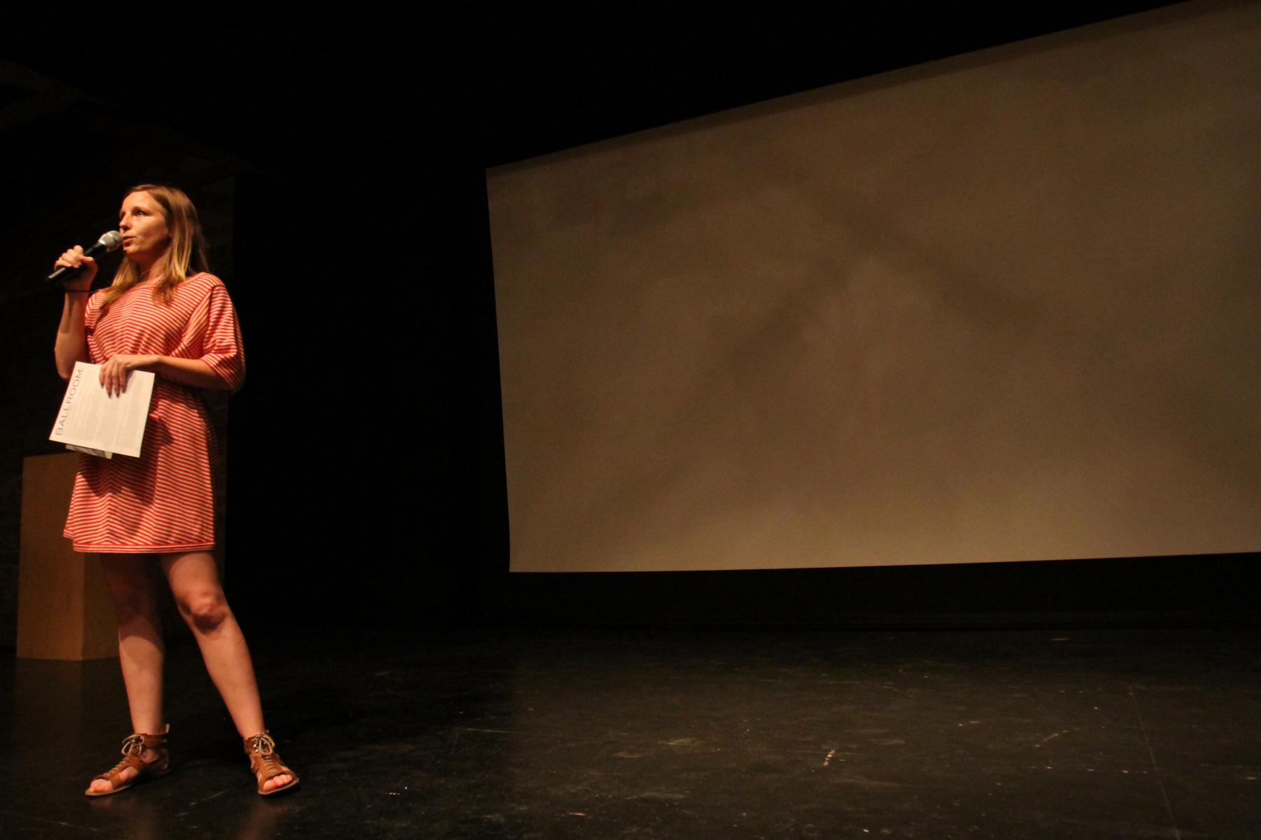 Curator Alicia Ritson introducing the Art in the Auditorium program, 27 August 2011. Photo by Alberto Tomas Halpern.