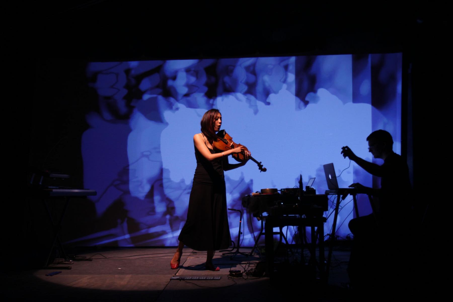 Bora Yoon and Luke DuBois performing at the Capri, 2 March 2012. Photo by Alberto Tomas Halpern.