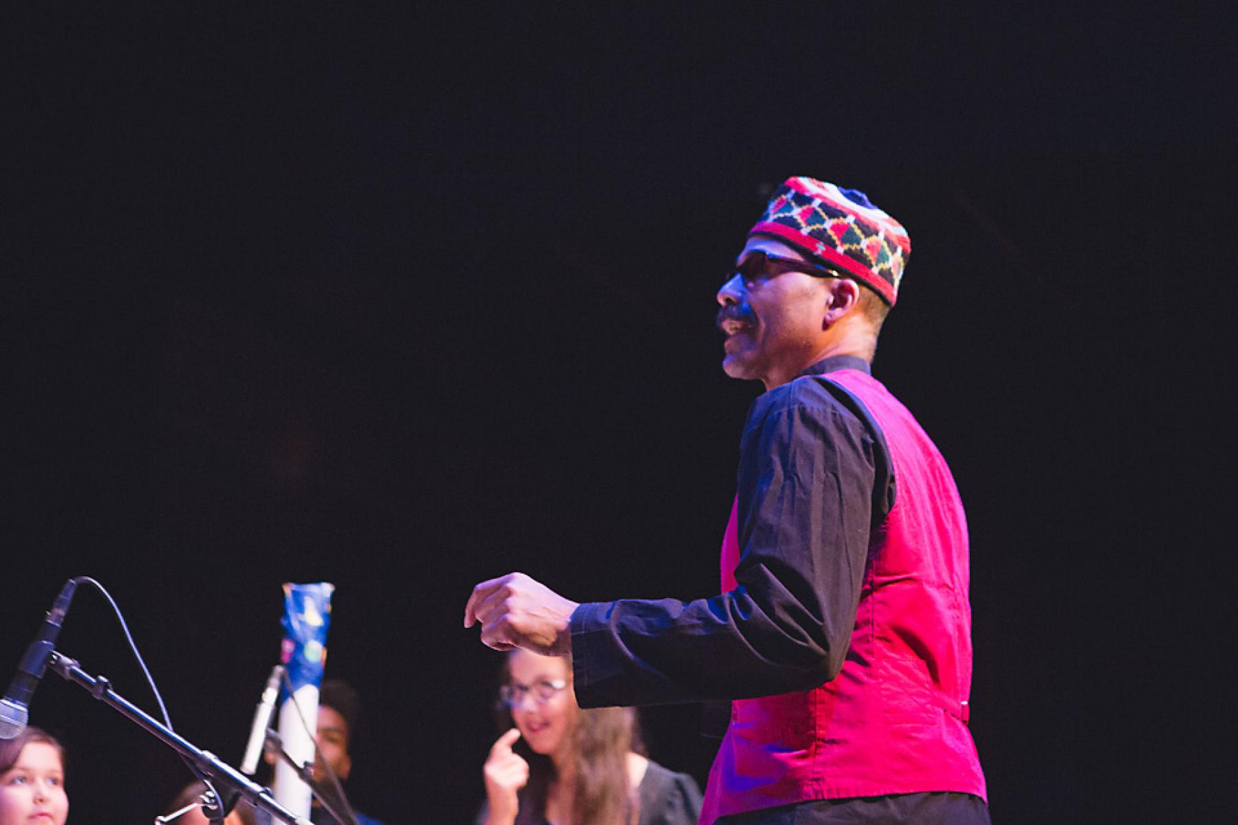 Kahil El'Zabar leading the ensemble, June 19, 2014. Photo by Lesley Brown.