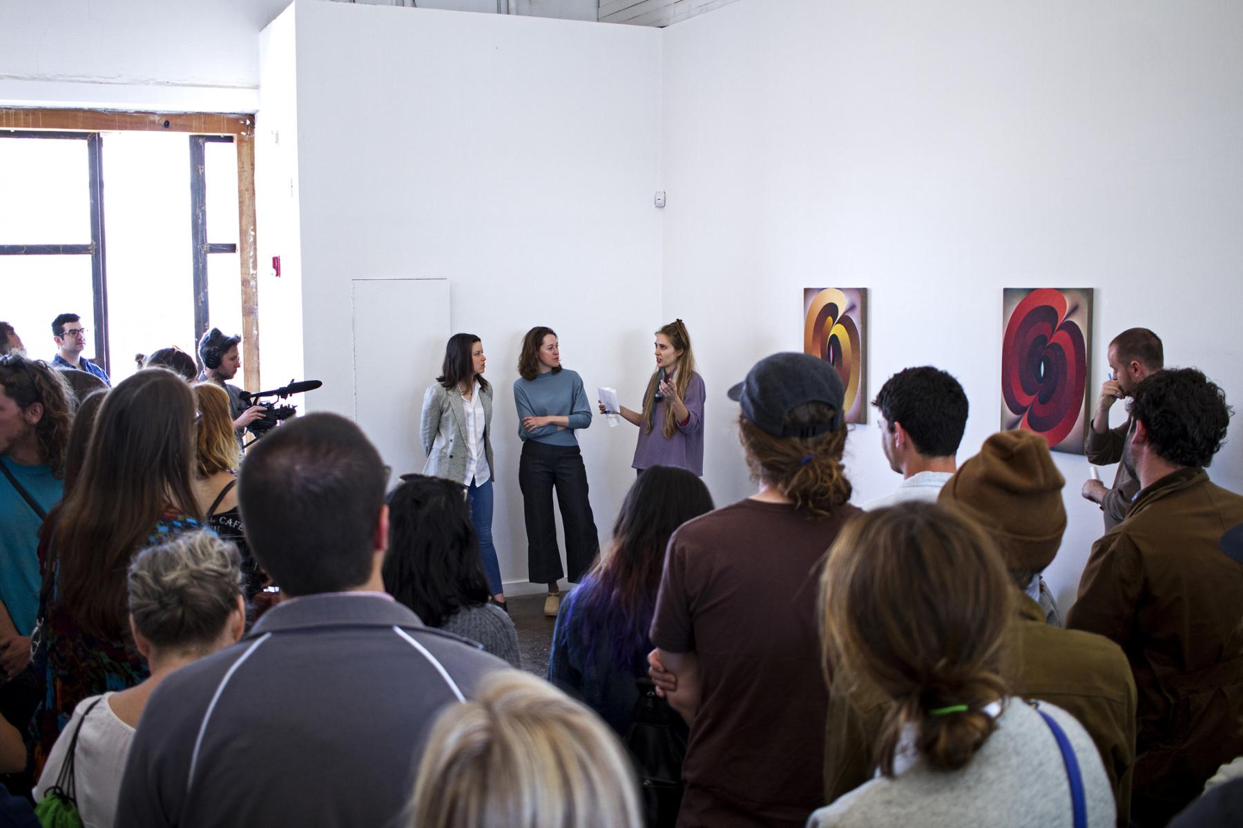 Loie Hollowell speaking at the artist walkthrough for After Effect, March 12, 2016. Photo by Luis Nieto Dickens.