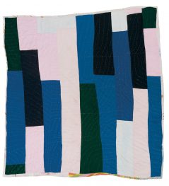 Annie Mae Young, born 1928. "Bars," ca. 1965. Corduroy, denim, polyester knit, assorted synthetics, 81 x 79. q026-03.jpg